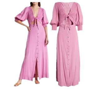 FREE PEOPLE string of hearts maxi dress Purple Washed Rouge Vintage Size Small